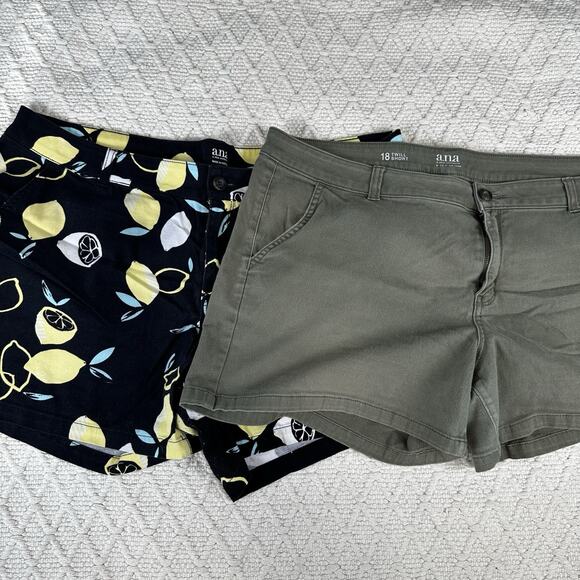 a.n.a Women’s Size 18 Twill Shorts Bundle – Olive Green Solid & Lemon Print - Picture 1 of 10
